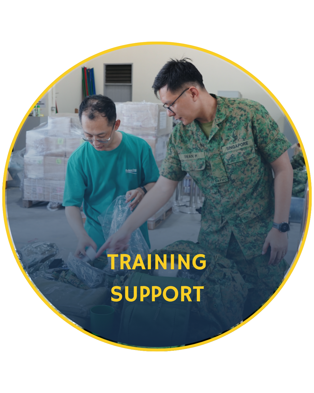 Soldier and logistics personnel checking on personal equipment.